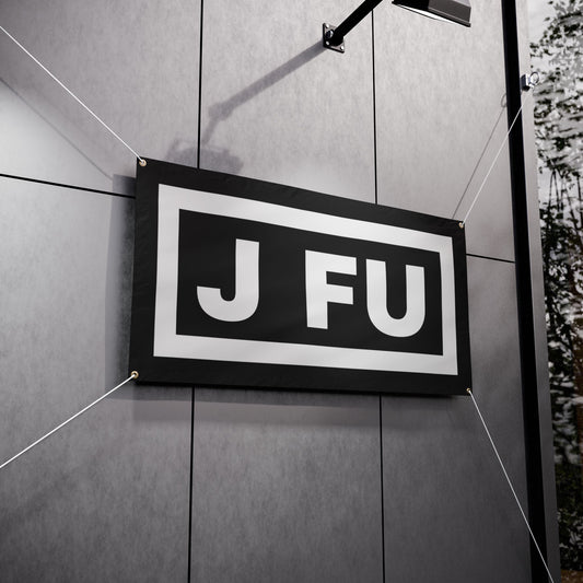 J FU Classic Logo Vinyl Banner: Your Space’s New Best Friend